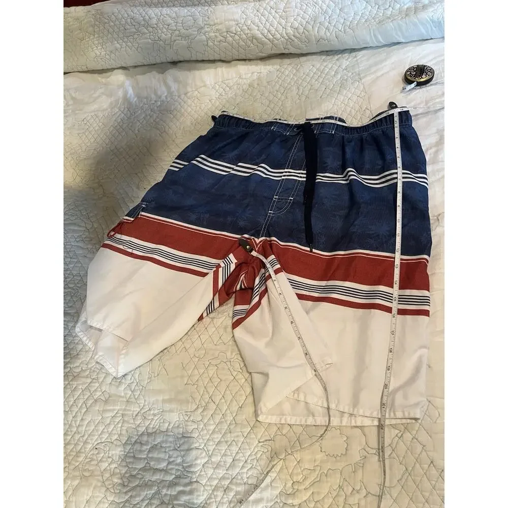 Newport Blue Mens XL Red White Blue Swim Mesh Lined Swim Trunks